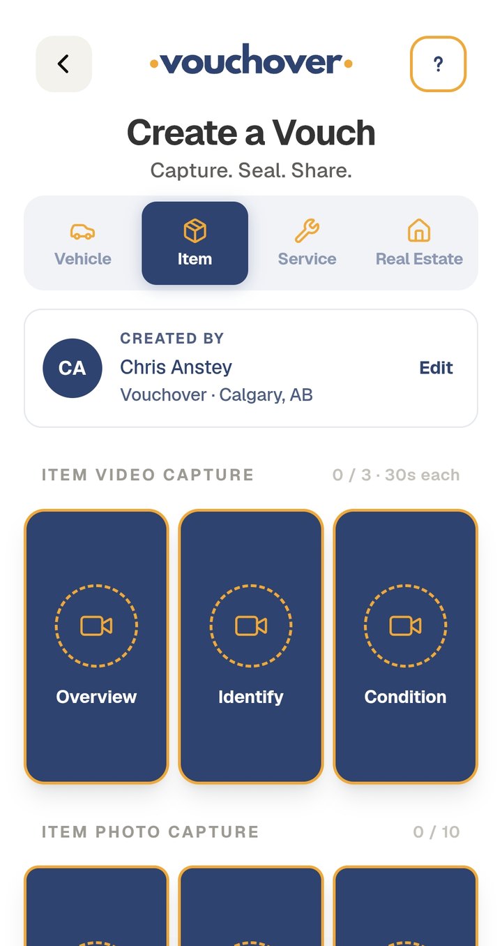 The Capture Board in the Vouchover app