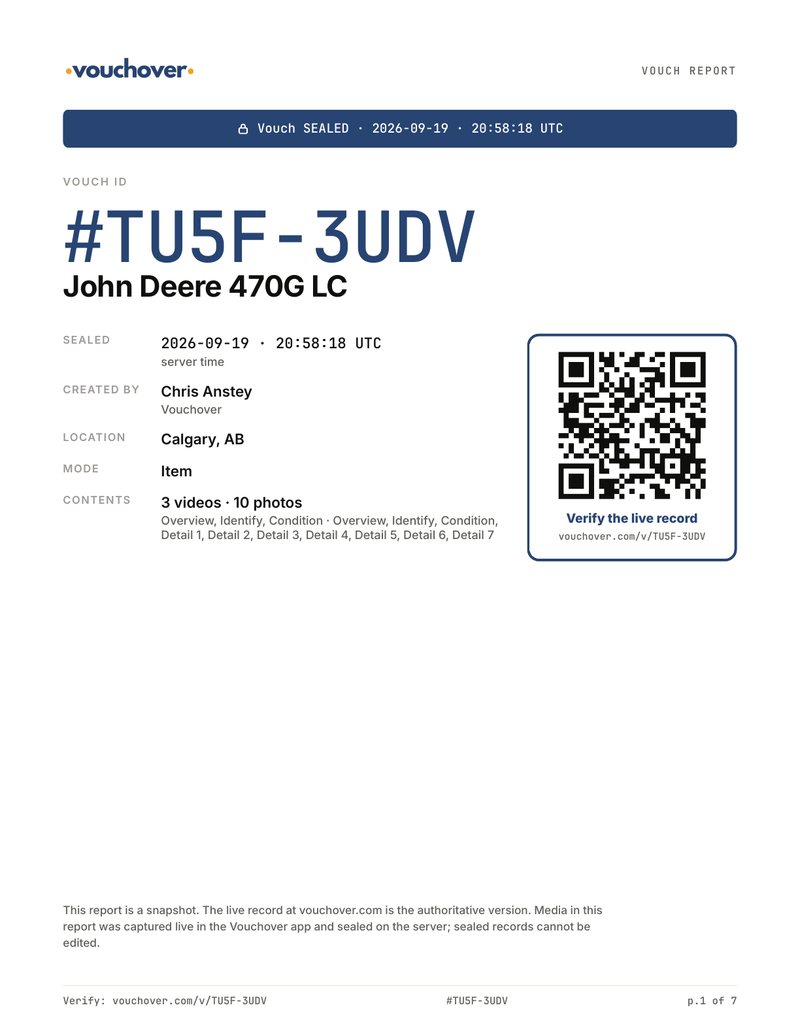 The first page of the printed report for Vouch TU5F-3UDV